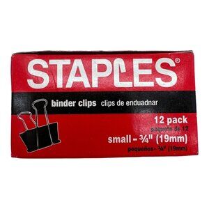 Staples Binder Clips 12-Pack Small 3/4" 19mm Black & Silver For Office Supply Or
